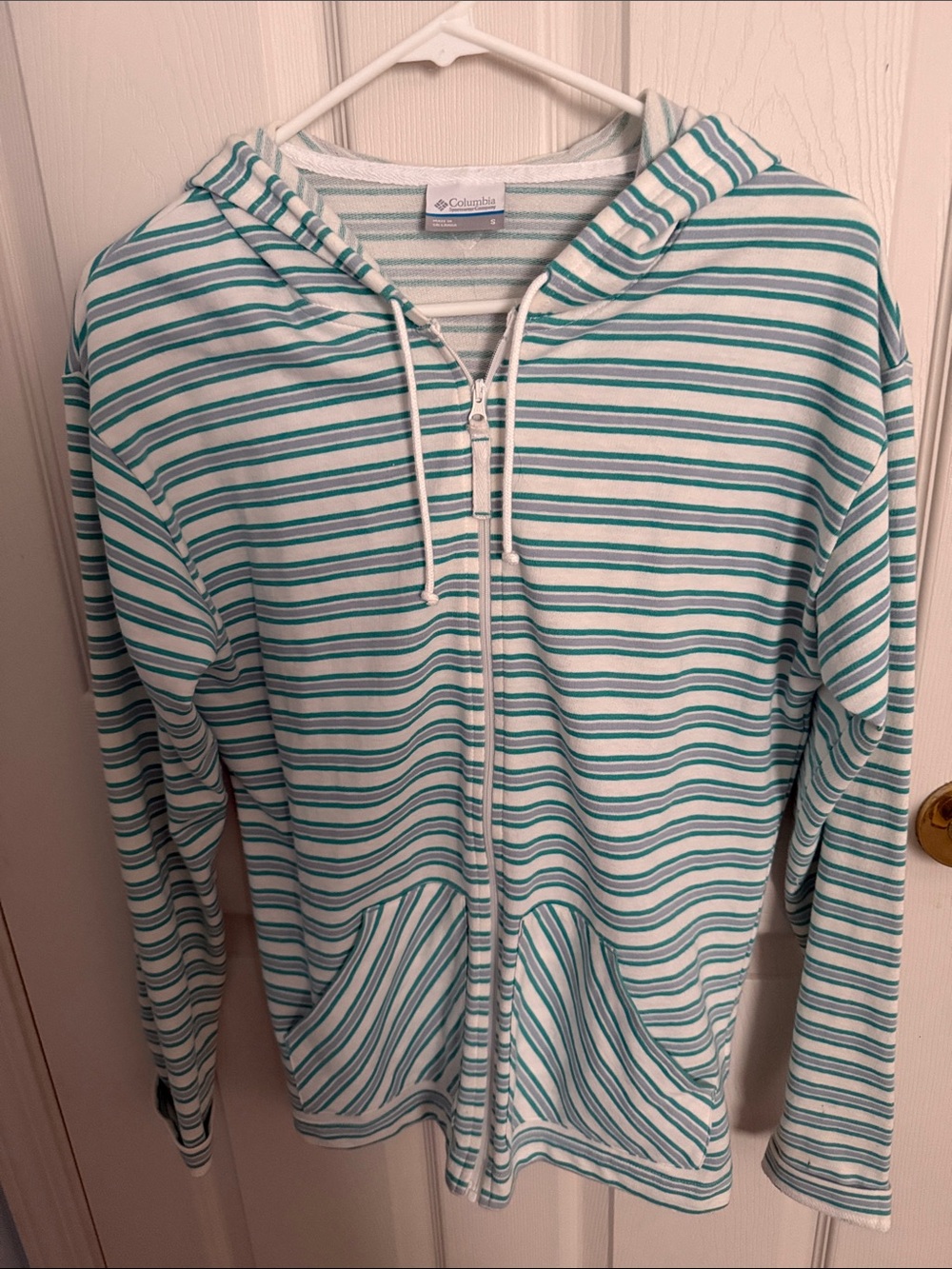 Columbia Teal & White Striped Zip Hoodie